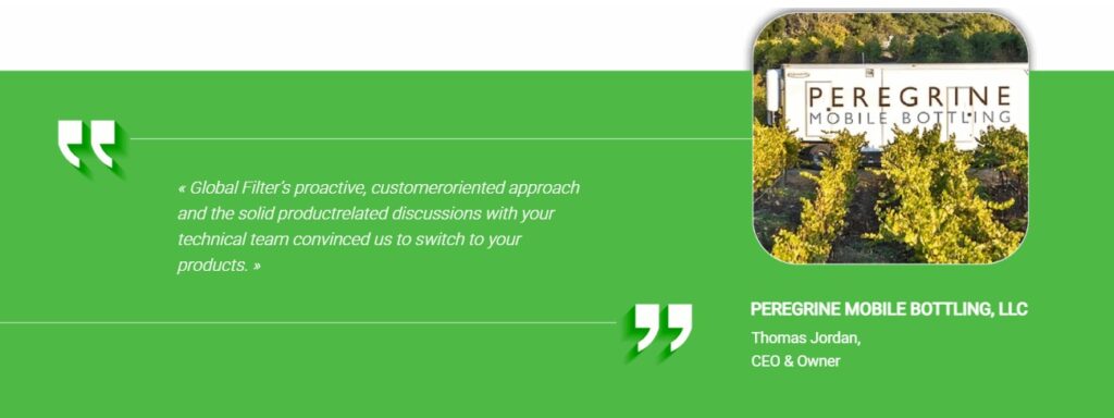 Testimonial Peregrine Mobile Bottling, LLC Global Filter Filtration Group SAS