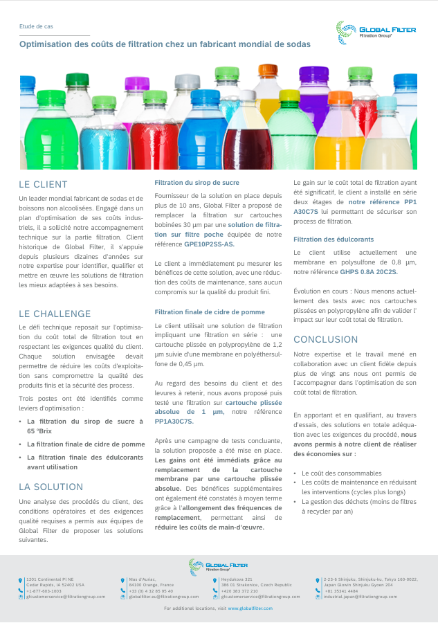 étude de cas filtration sodas boissons gazeuses non alcoolisée 